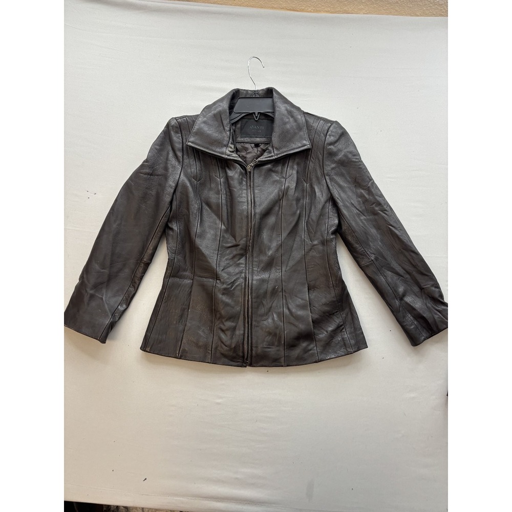 AVANTI New York Womens Dark Brown Full Zip Leather Jacket Blazer Size S